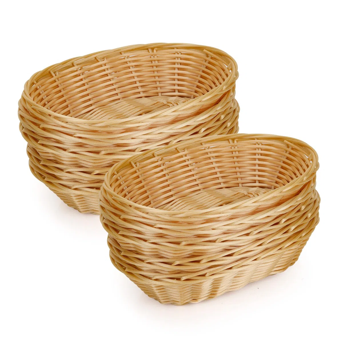 Set di 12 piccoli cestini per pane ovali in plastica intrecciata, 22 x 17 x 6 cm, cestino da servizio in finto rattan per cucina, ristorante, centrotavola
