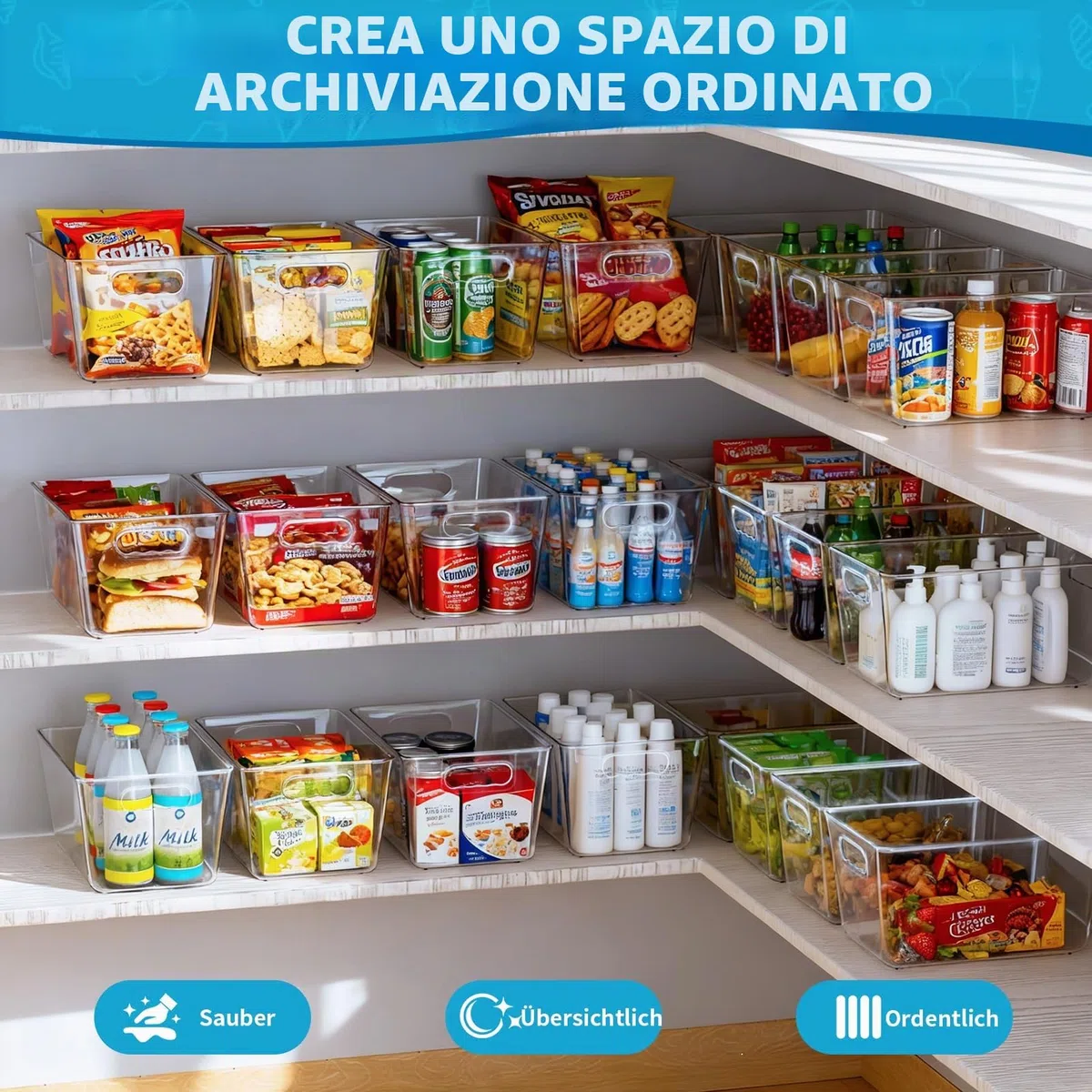 Organizer Frigorifero, Contenitori Frigo Trasparente, Organizzatore Cucina per Dispensa, Armadietti, Ripiani, Bagno - Senza BPA 29 x 20 x 15,5 cm
