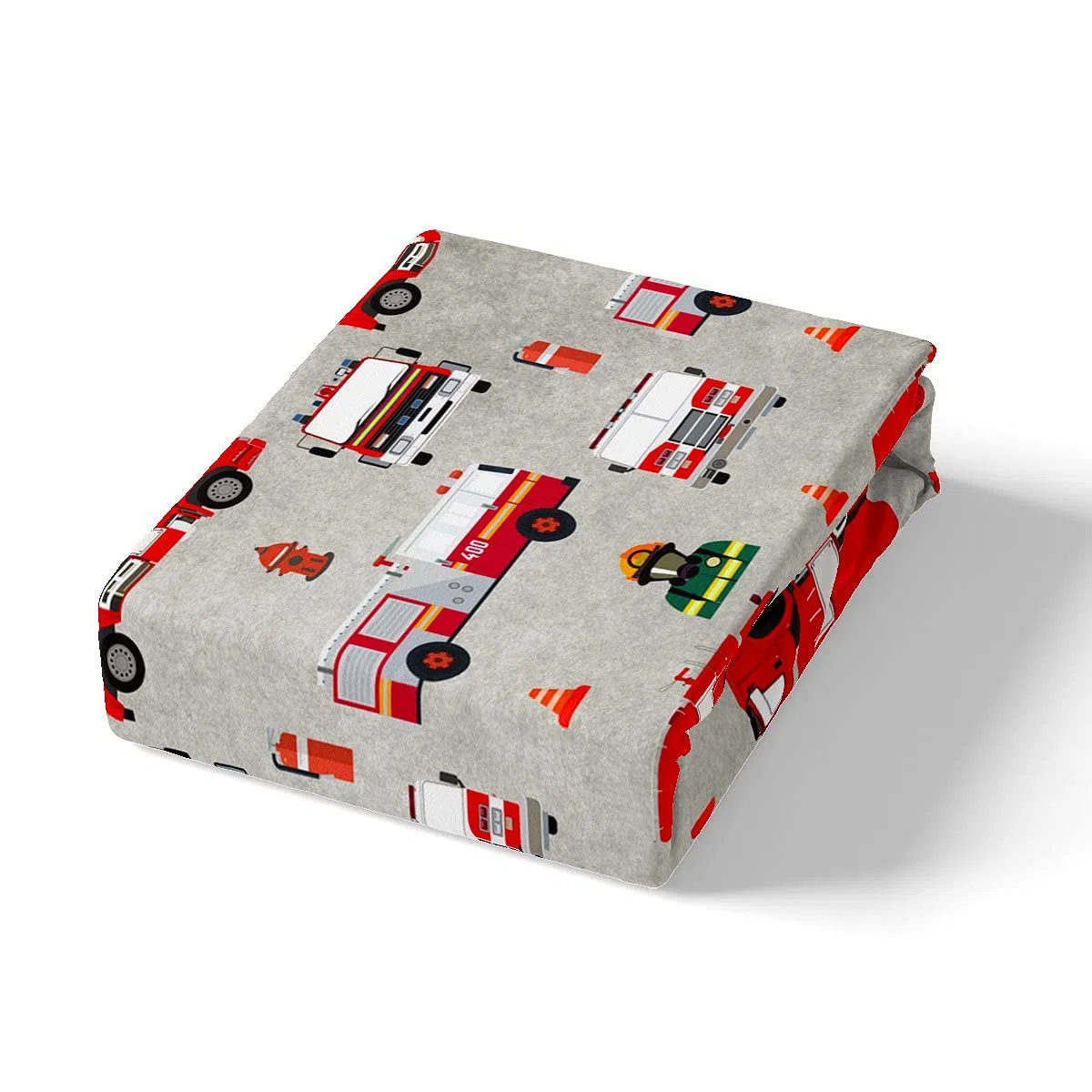 Loussiesd Set di lenzuola per bambini con vigili del fuoco e vigili del fuoco, lenzuolo sotto con angoli 90 x 200 cm, motivo: auto dei pompieri rosso, con 1 federa