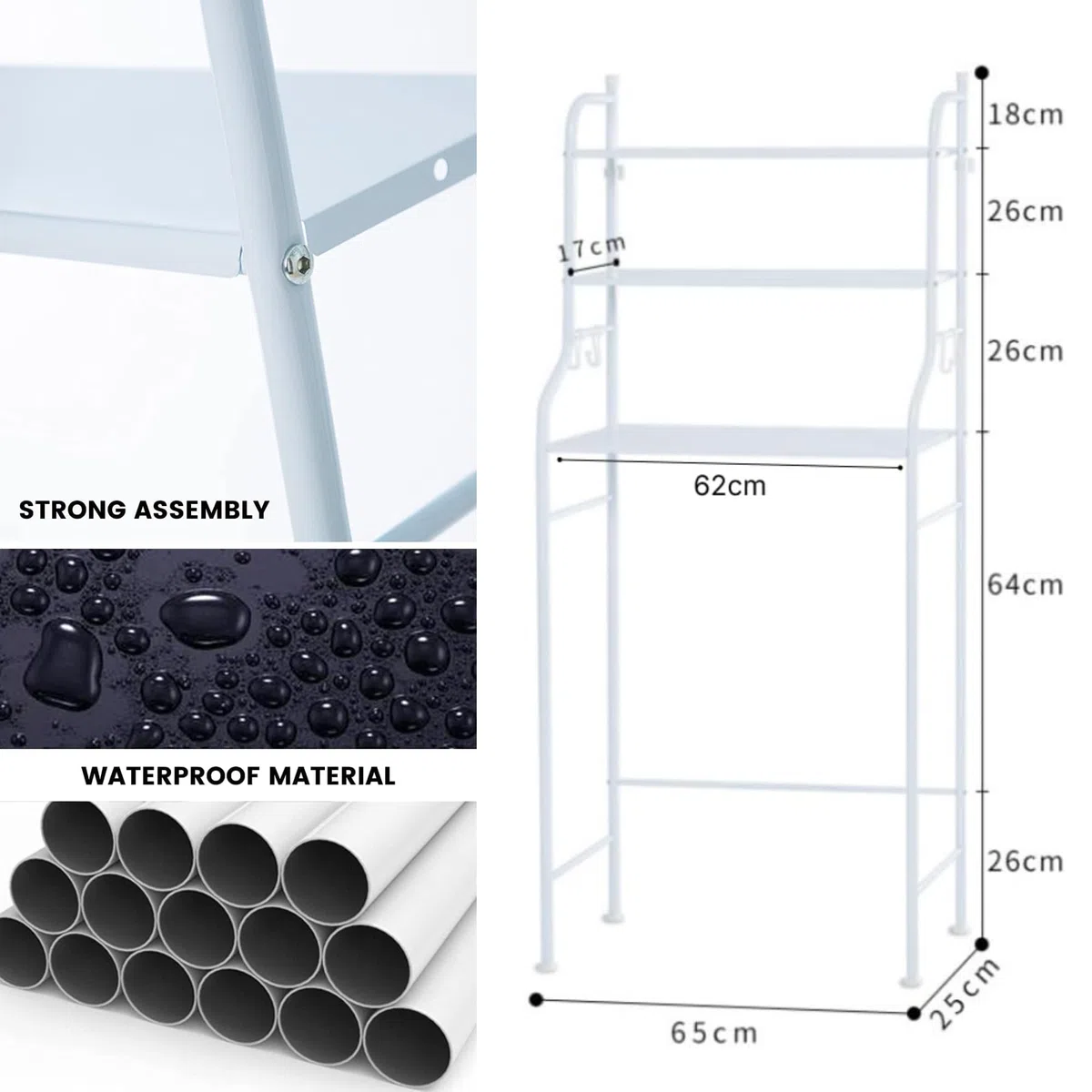 MAGIC SELECT Scaffale sopra lavatrice | Mensola da Bagno e Lavanderia Salvaspazio con 3 ripiani | Scaffale Organizer Impermeabile | Regolabili in altezza