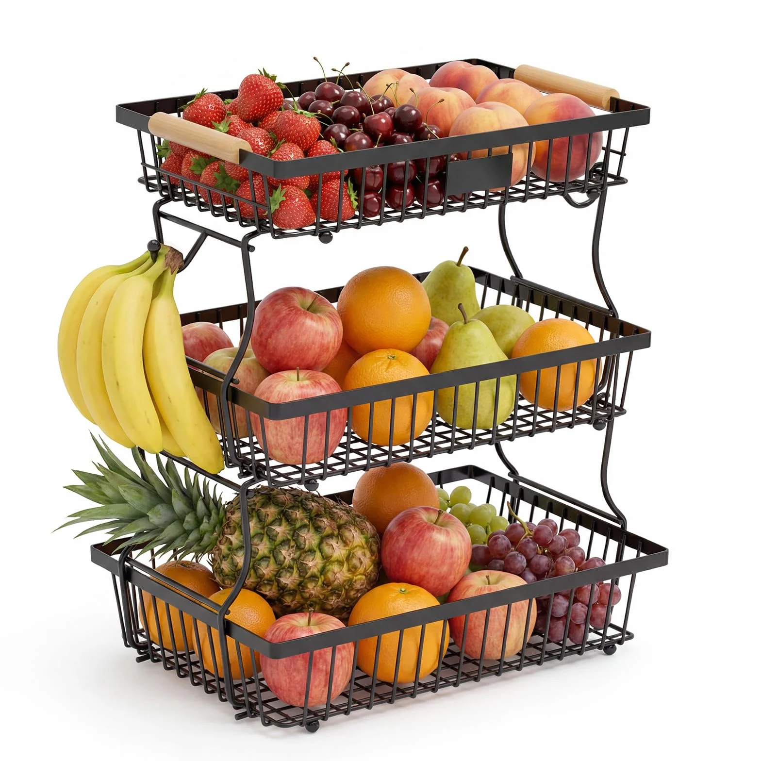 Porta Frutta Da Tavolo a 3 Livelli, Portafrutta a Ripiani In Metallo, Cestino Frutta con 2 Porta Banane per Frutta Mele, Banane, Cipolle e Snack