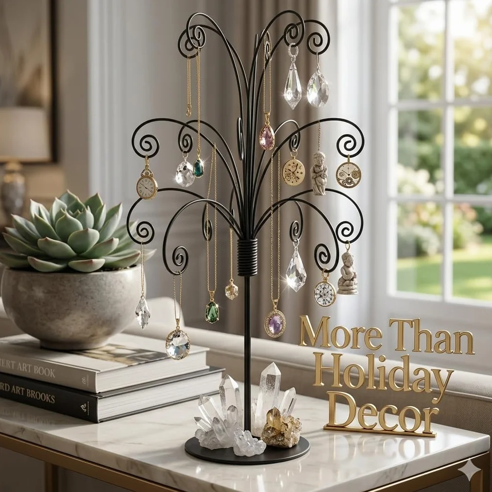 HOHIYA Ornament Tree Display Stand Holder Hanger 20 Inch Wire Hook Hanging Metal for Christmas Swarovski Crystal Glass Decorations Gift Taiwan Made Black
