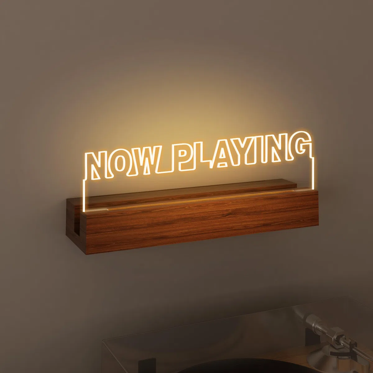 CoolGift Mart Now Playing Vinyl Record Stand Wall Mount, Light up Record Holder, display in legno acrilico con luci bianche calde per gli album, decorazione della stanza, per gli amanti del vinile