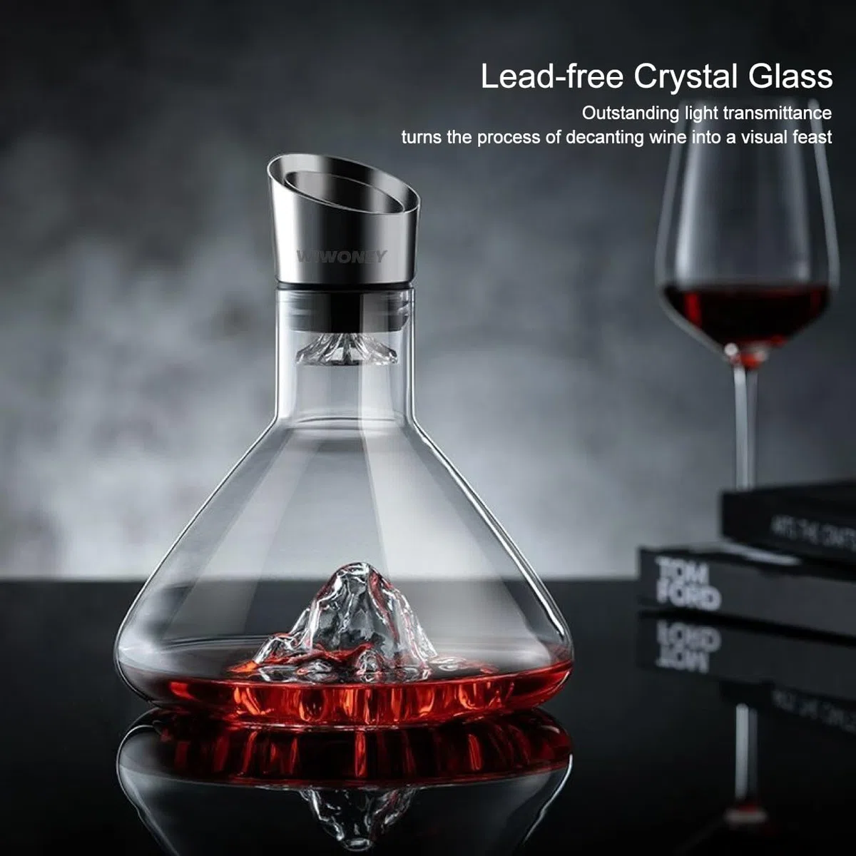 Decanter per vino, caraffa vino con filtro aeratore in vetro, aeratore per vini a design montagna innevata, regalo per vino, 1500ml