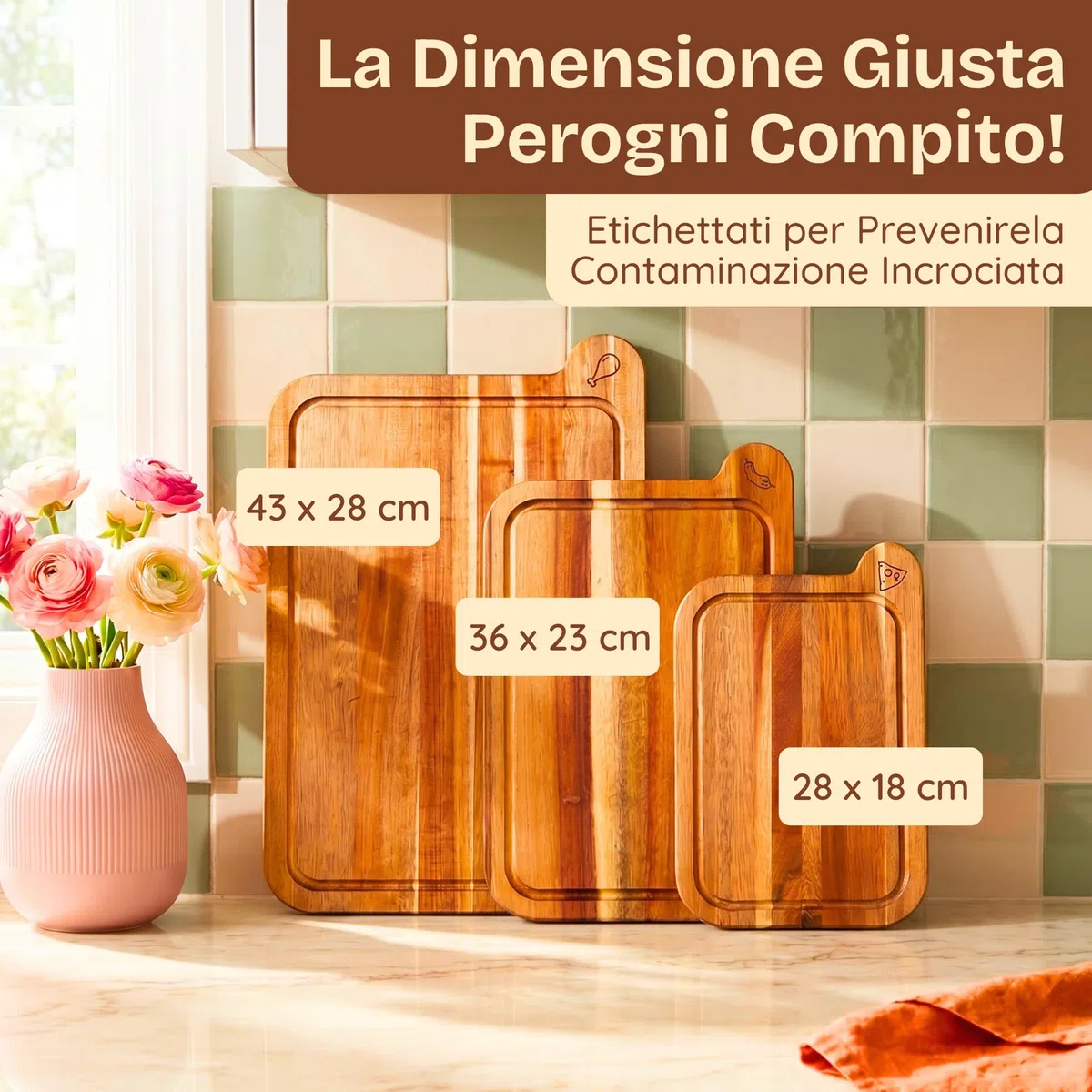 Taglieri Atossici – Set di Taglieri Privi di Olio Minerale, in Legno di Acacia FSC – Utensili da Cucina in Legno – Include 3 Pezzi. Di Ziruma