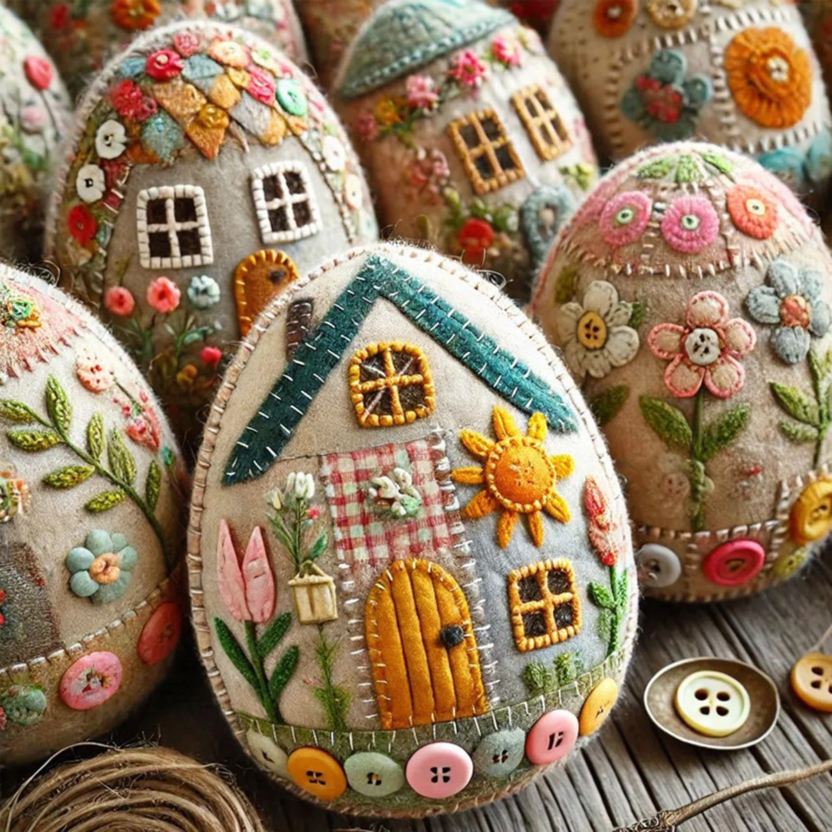 Generico Patchwork Felt Egg House DIY Kit, DIY Patchwork Felt Egg House Chick Craft Kit, Handmade Embroidered Easter (B+D)