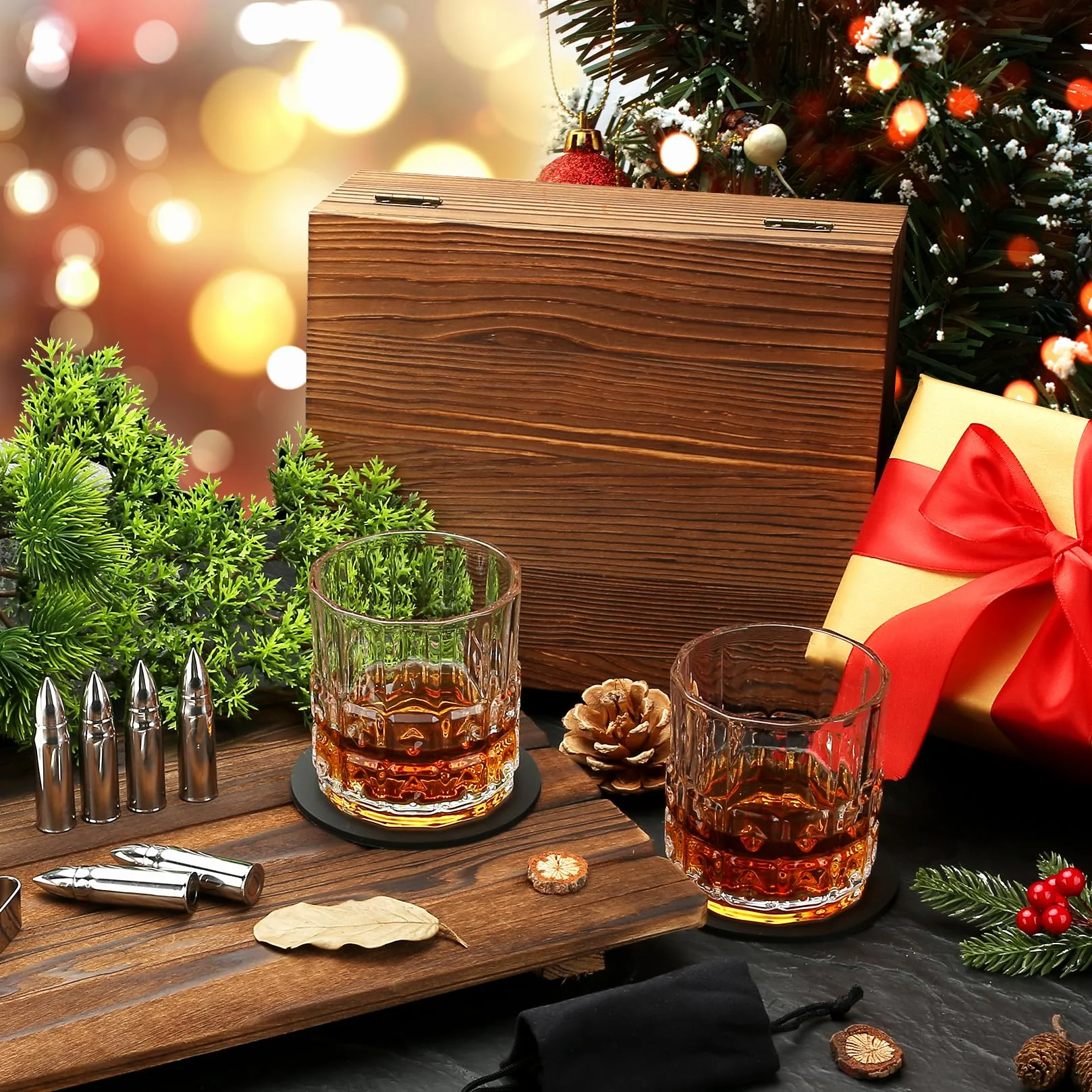 Sovyime Set Bicchieri Whisky - 2 Bicchieri, 6 Pietre, Regalo Uomo Per Compleanno, Natale - Idea Regalo Per Papà, Marito