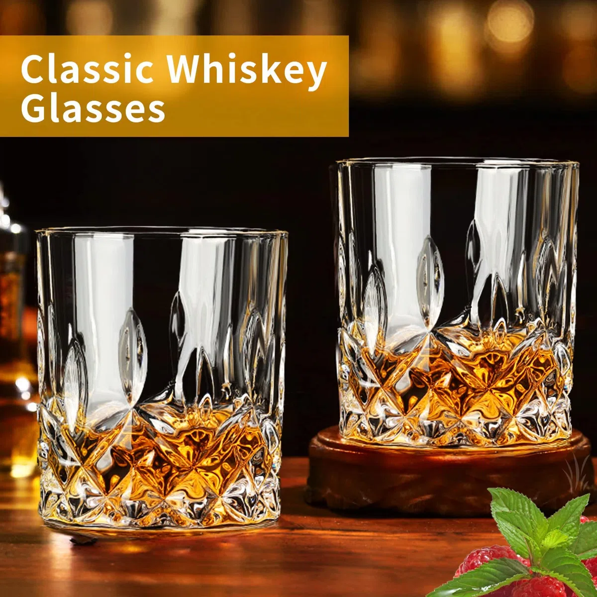 SuproBarware Set di 6 bicchieri da whisky vintage 300 ml di vetro di cristallo senza piombo per Bourbon, Brandy, Rum e cocktail