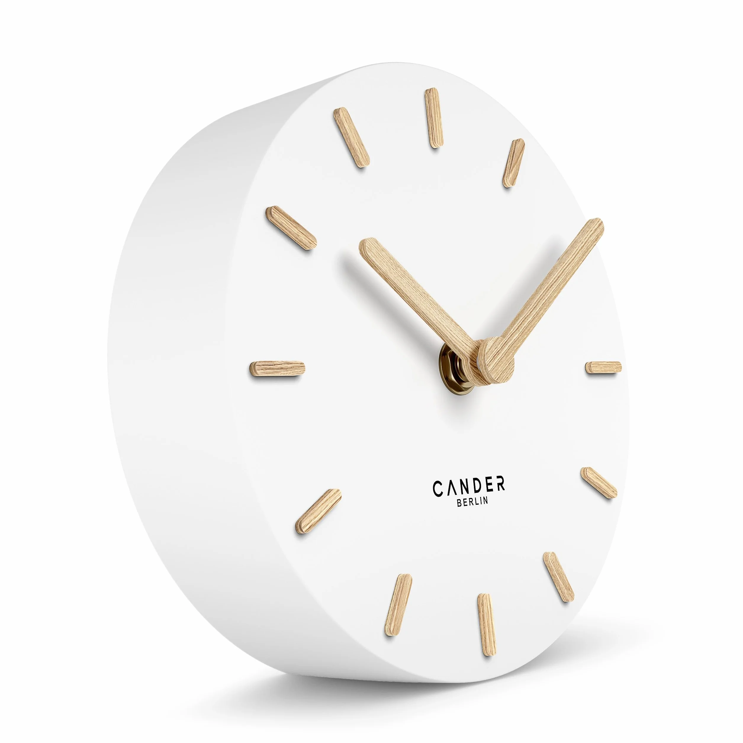 Cander Berlin MNU 2515 F - Orologio da tavolo silenzioso, senza ticchettio, 15 cm, analogico, funzionamento a batteria, colore: Bianco MDF