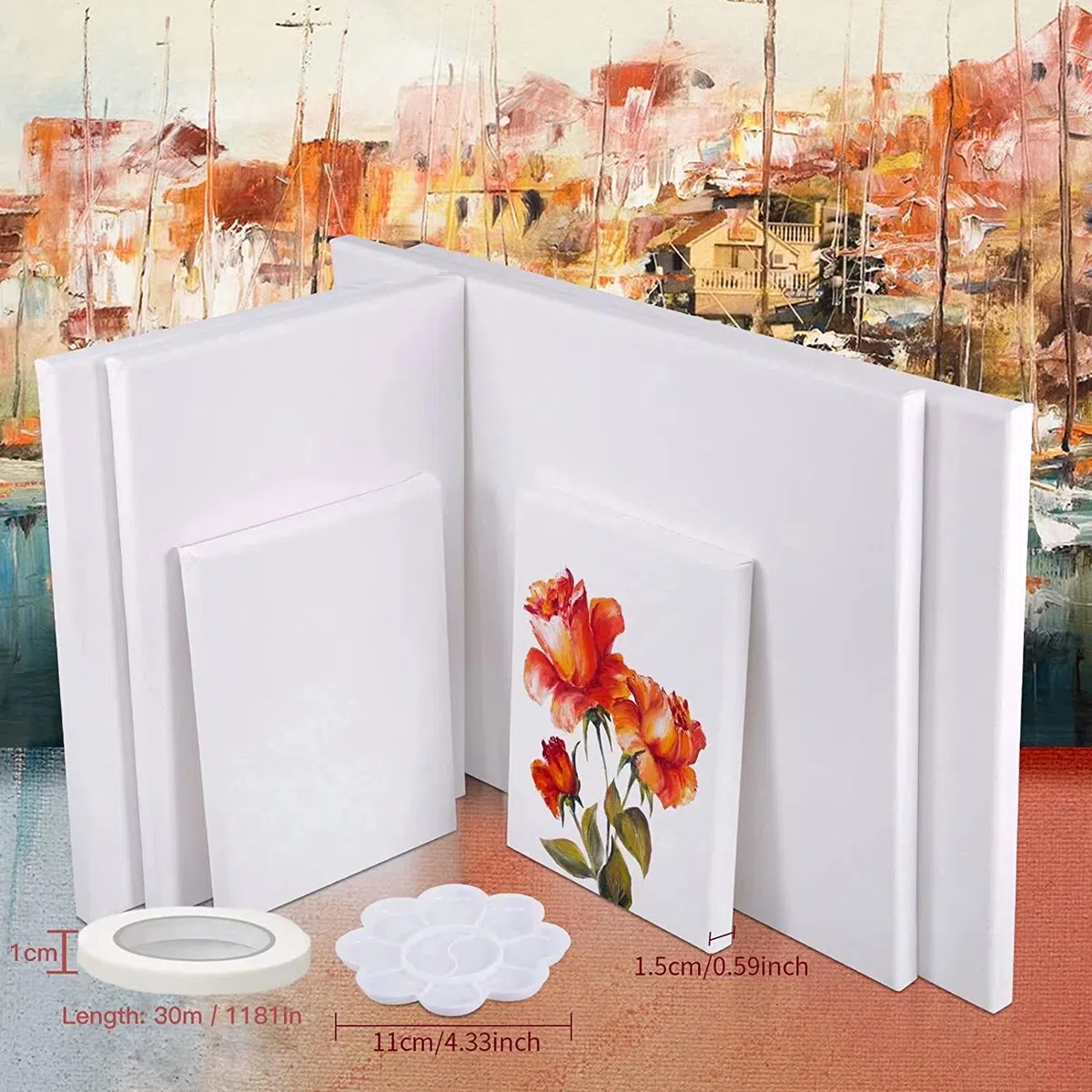 Tela Per Dipingere, 6PCS Art Tela Bianca Acrilico Tela 30x40 30x20 20x15 Canvas Per Dipingere, Con Tavolozza e Inserti, Tela Cotone Pittura, Vuoto Tele Ad Olio Per Acrilica, Acquerello,Guazzo