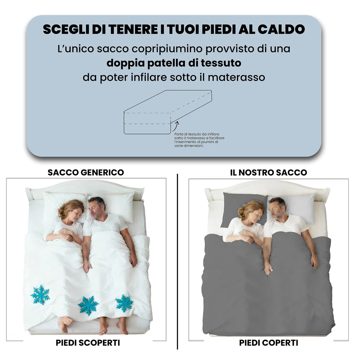 Set Copripiumino 100% Cotone Natural Color, Made in Italy - Parure Copri Piumino - Sacco Piumone 200x200 cm con Doppia Patella e Federa Cuscino, Piazza e Mezza, Grigio Scuro/Grigio Chiaro