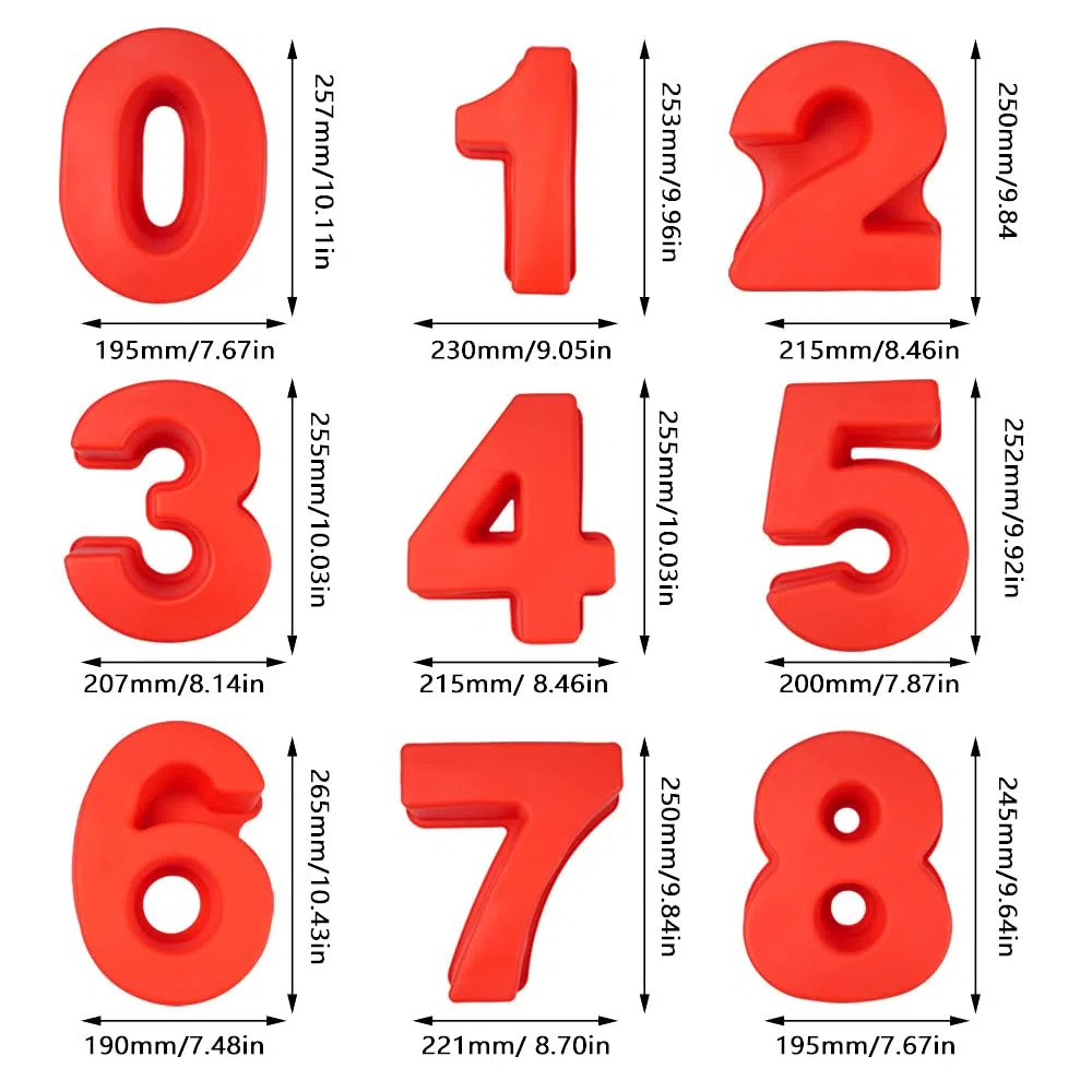 9 pezzi Stampo in Silicone per Torte,Stampi Torte Grande Numero 0-8 Utilizzato per DIY Torta, Matrimonio, Compleanno, Anniversario(10 Zoll)