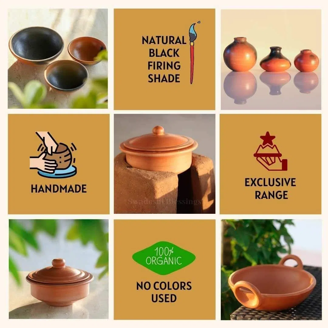 SWADESHI BLESSINGS Set di 2 pezzi di argilla kullar non smaltata, per latte, tè, caffè, fango, Mitti Ke, articolo yurvedico (con finitura a specchio) (150 ml) (set da 2)