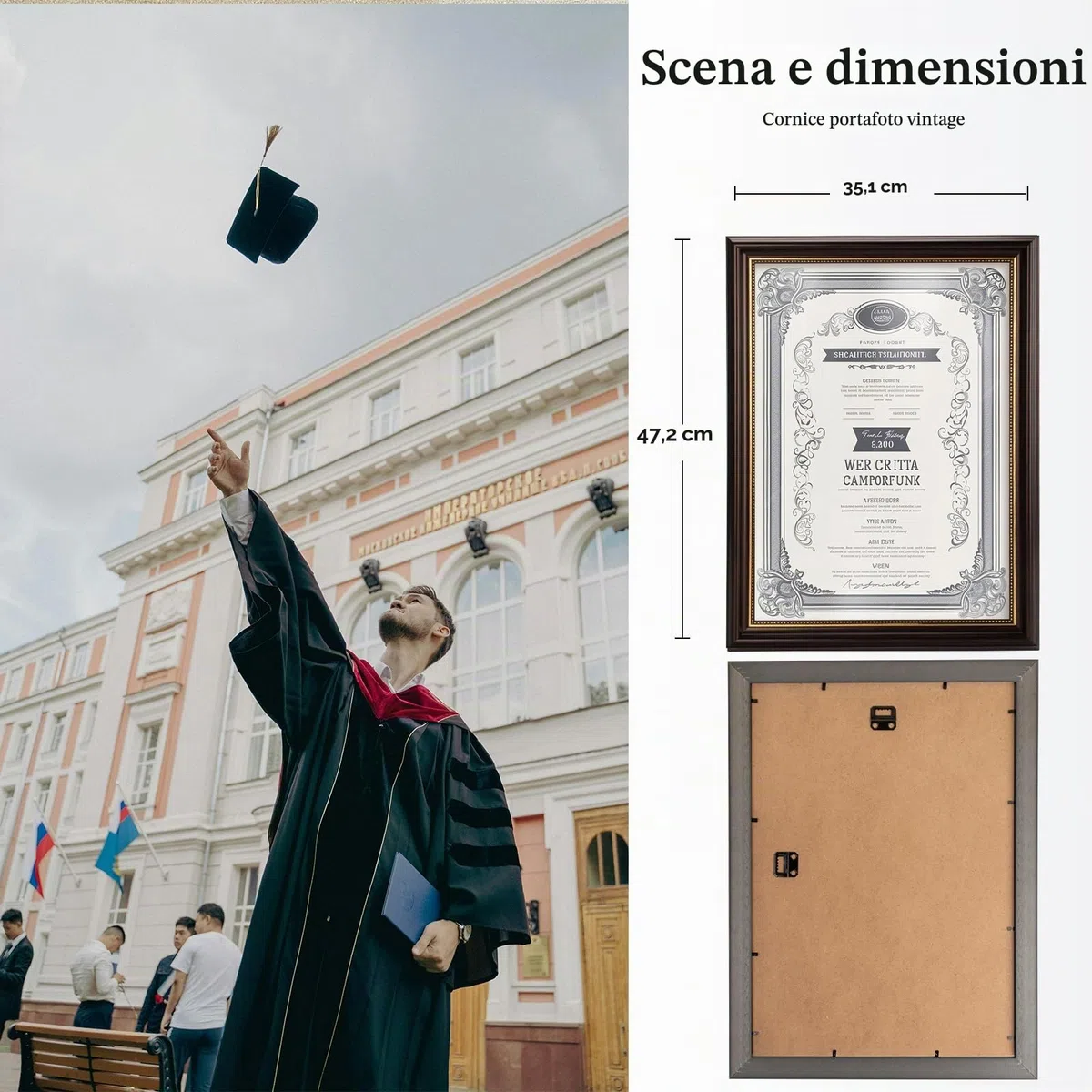 Cornice Foto A3 per Certificati Cornice Foto A3 per Diplomi 29,7x42 CM Cornice Laurea per Diploma, Cornice Marrone con Staffa, per Diploma, Licenza Commerciale (Marrone 1Pz)