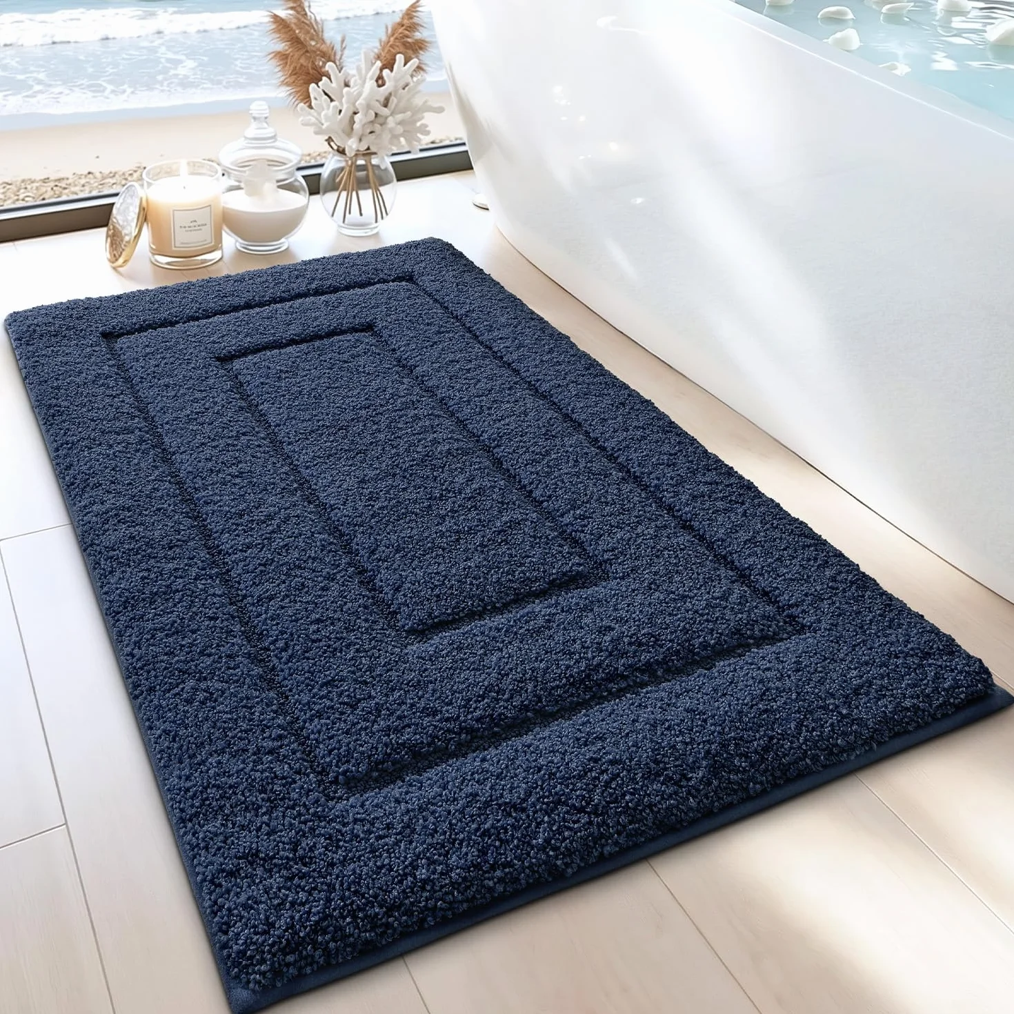 DEXI Tappeto Bagno 50 x 80 cm, Tappetino in Microfibra, Tappeti Assorbente Antiscivolo, Soffice Tappetini Doccia, Lavabile in Lavatrice, Blu Reale