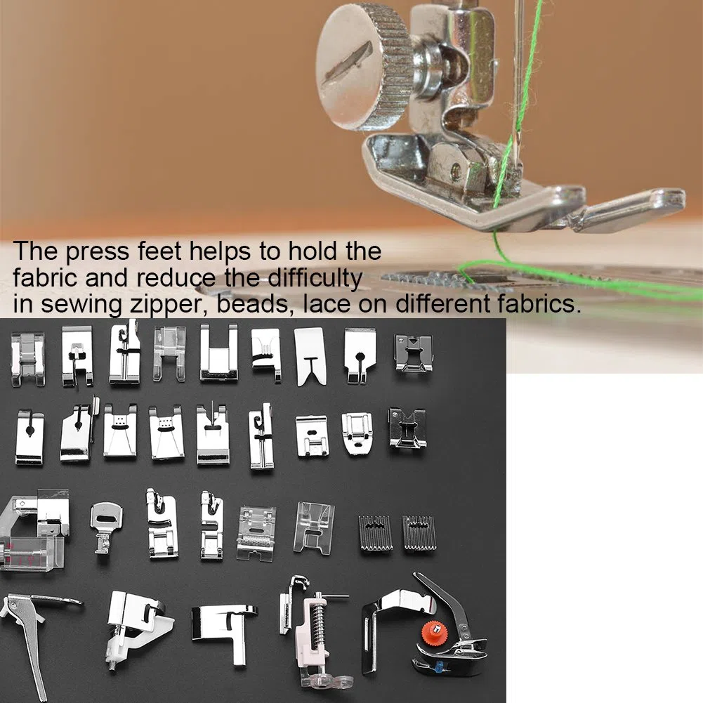 Zerodis Piedino Premistoffa Set, 32 Pezzi Piedini Cucire Combinato Parte Macchina Kit DIY Multifunzione Utensili Cucire Domestici per Singer Babylock Janome Elna Toyota New Home Simplicity Kenmo