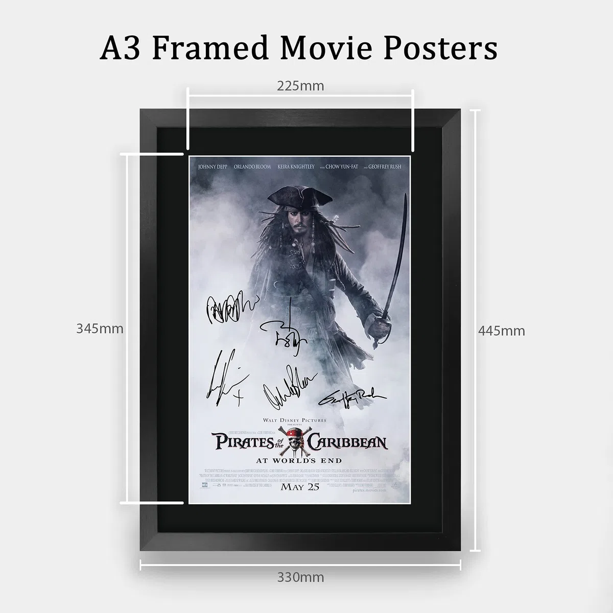 HWC Trading FR A3 Pirates of the Caribbean 3 At World's End Jonny Depp Regali Stampato Poster Firmato Autografo Immagine Per Film Memorabilia Tifosi - A3 Framed