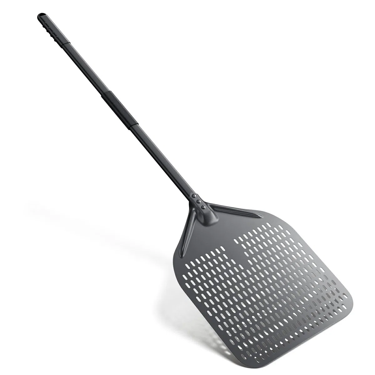 Pala per Pizza, 30 cm x 39 cm Pala per Pizza Lunga in Alluminio Anodizzato Duro con Manicotto in Silicone Termoisolante, Raschietto per Pizza Forata per Pizzas, Pane per Forno, Lunghezza Totale 111 cm