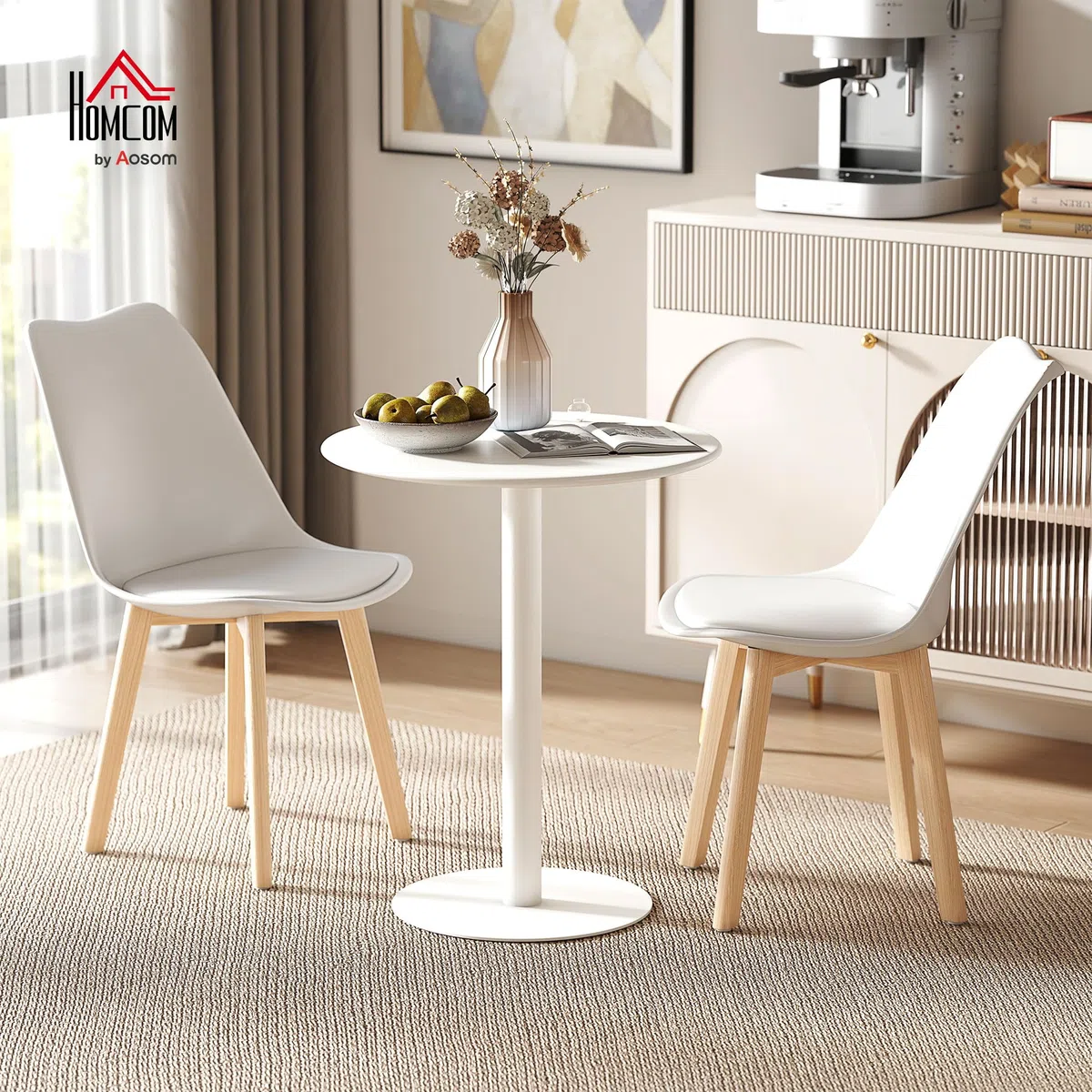 HOMCOM Tavolo da Pranzo Rotondo per 2 Persone dal Design Minimal, Tavolo Moderno in Acciaio, per Interno ed Esterno, Ø60x72 cm, Bianco