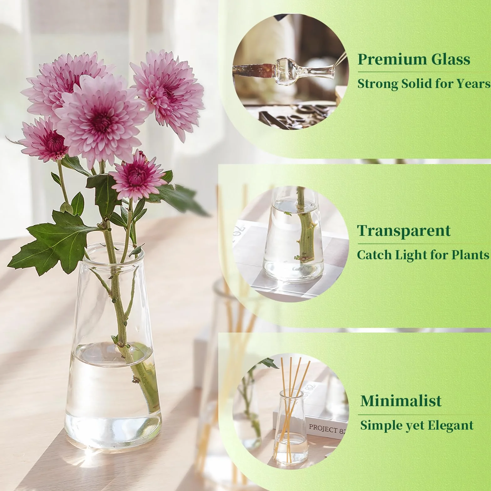 Hewory Piccoli vasi in vetro per decorazione da tavolo per matrimoni: set di 12 piccoli vasi trasparenti per fiori moderni, in vetro per decorazione di nozze, tavolo da pranzo