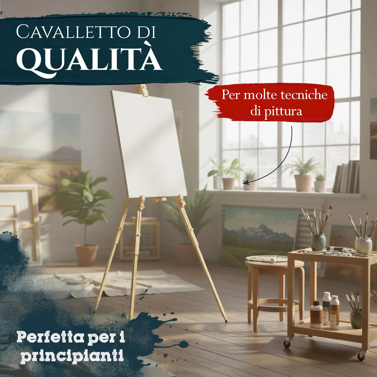 Artina Cavalletto Pittura da Campagna Malaga per artisti pittori Accademia Belle Arti Legno massello di Pino Portatile Stabile e Robusto - Cavalletto per dipingere e disegnare Professionale da Studio