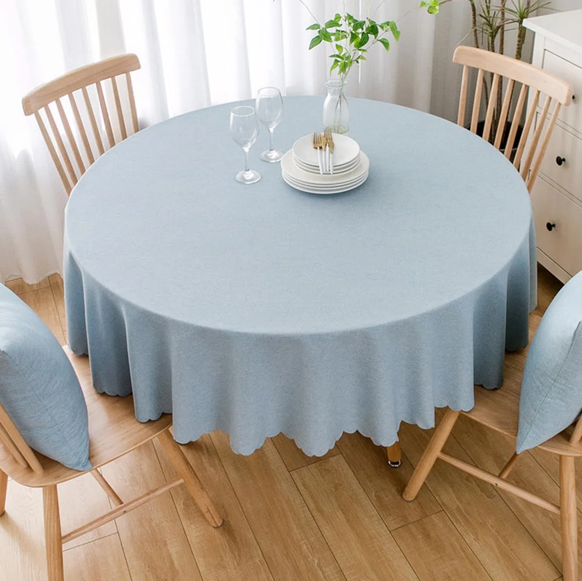 Tovaglia rotonda antimacchia Adatto per tavoli da pranzo, tavolini da caffè, Azzurro Diametro 160 cm
