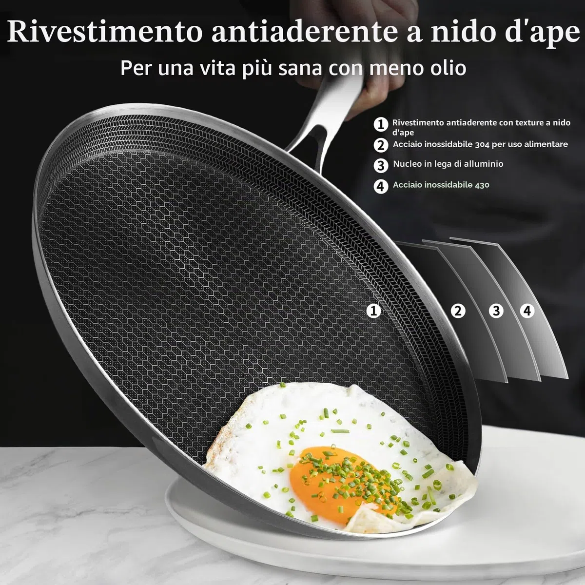Innerwell Padella per crêpes in acciaio inox da 28 cm, padella antiaderente per frittelle e uova, lavabile in lavastoviglie e adatta al forno, compatibile con tutti i piani cottura, senza PFOA