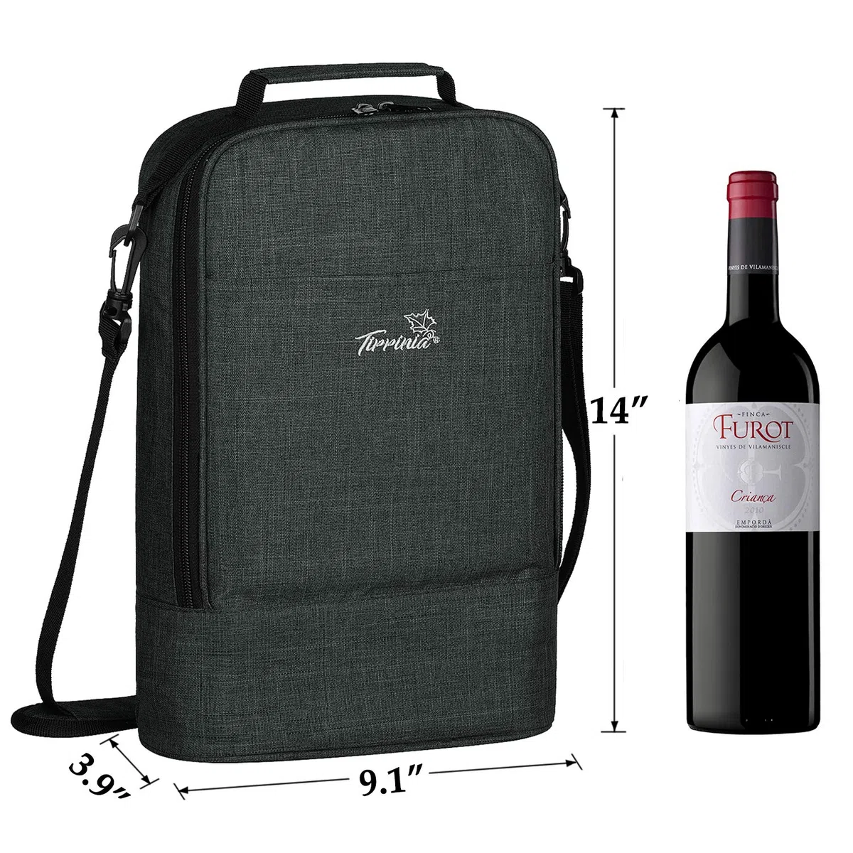 Kato Tirrinia - Borsa termica termica per 2 bottiglie di vino, per ristoranti BYOB, degustazione di vino, viaggi, parco, spiaggia, ottimo regalo per gli amanti del vino