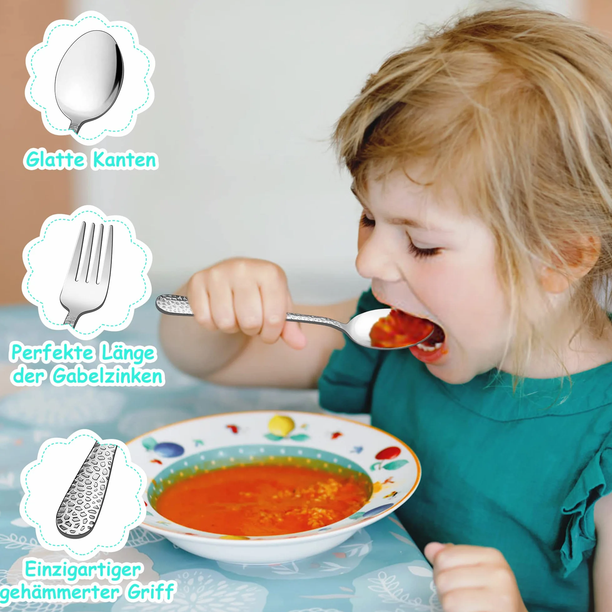 HaWare Set di 7 posate per bambini con piatto, tazza e ciotola