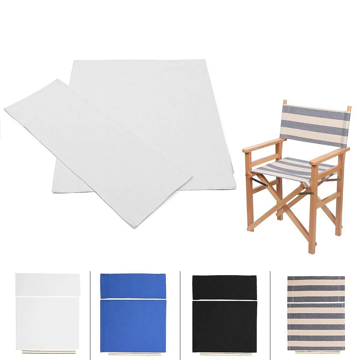 Fodere per Sedie, 2 Set Tela da Regista Kit Sostituzione Moderna Elasticizzata Copertura Antimuffa Lavabile Resistente Pieghevole (Bianco)