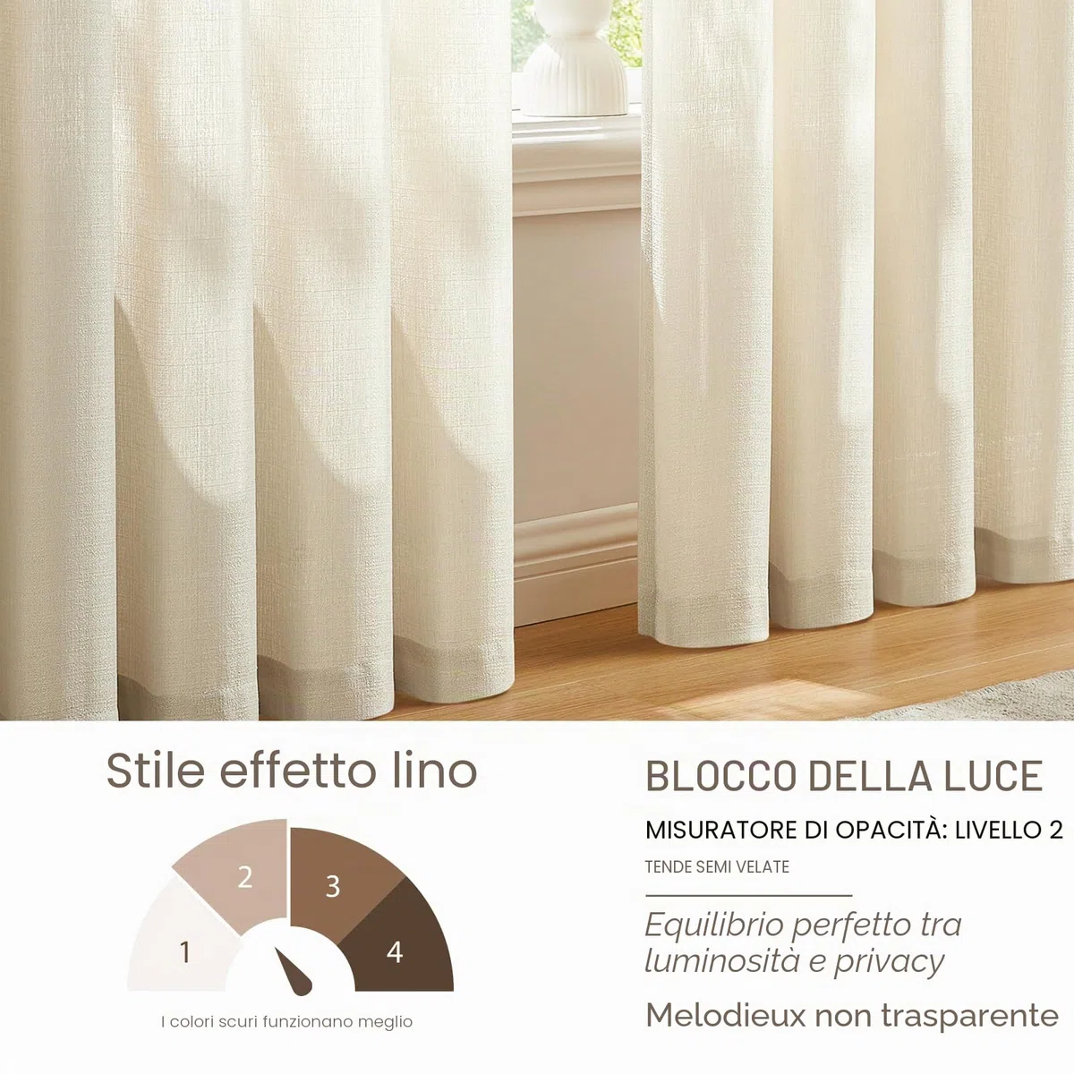 Melodieux Voile Tende per Interni per Camera da Letto Soggiorno sara Beige, 140 x 183 cm