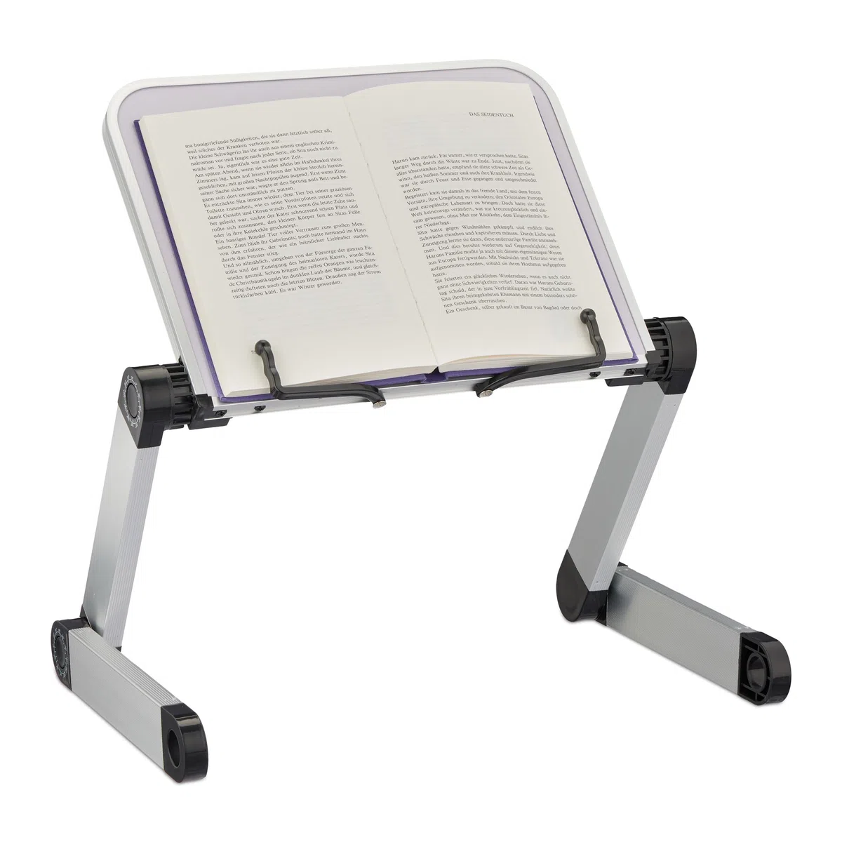 Relaxdays Leggio da Tavolo per Libri, Altezza Regolabile, LxP: 30,5x24 cm Reggilibri, Quaderni, Tablet, Bianco Argentato