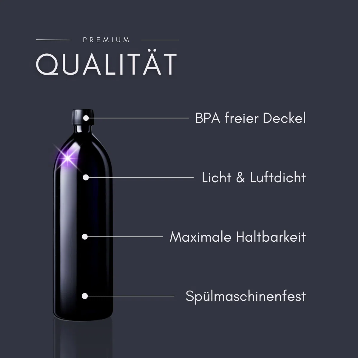 ANCEVIA Miron Aquarius 4x1000ml Bottiglia per Acqua - SM130021-204 incl. Tappo - RGB43D1A001-200 Protezione UV superiore al vetro marrone! - Aqua Bottle