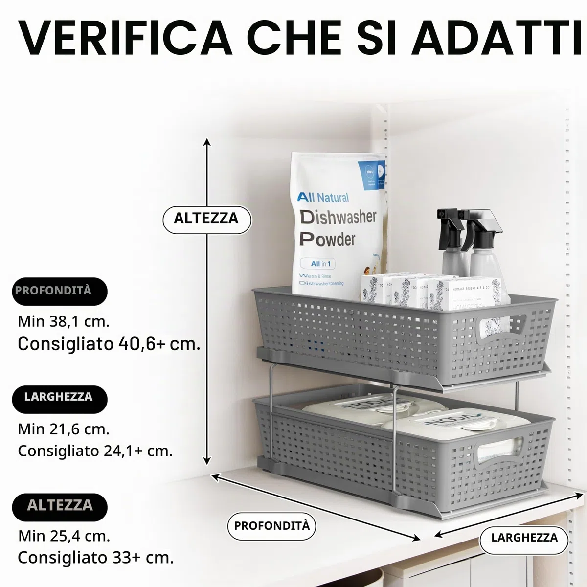 Simple Houseware Vassoio Organizer da Bagno a 2 Livelli, con cassetto Scorrevole Estraibile/sottolavabo, Grigio