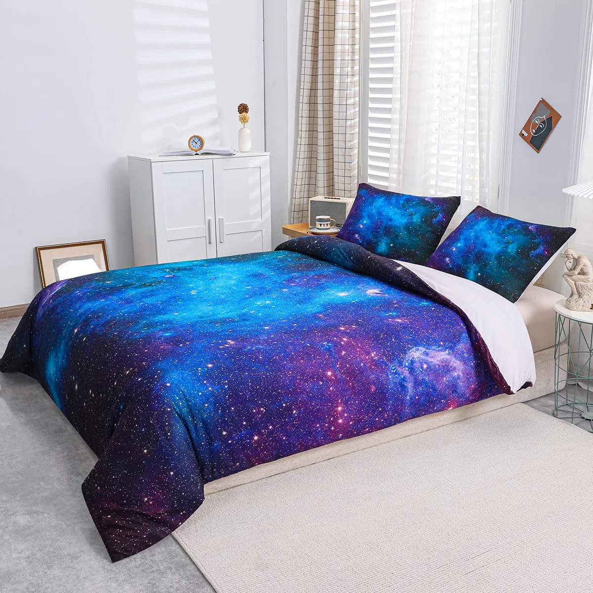 Loussiesd Galaxy Bedding Set Singolo,Spazio Esterno con Motivo Galassia Stelle nello Spazio Celeste,astronomico e Pianeti,Decorazione per Biancheria da Letto Blu,Viola