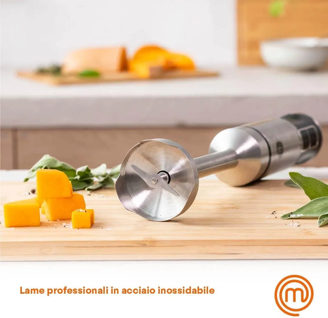 MasterChef Frullatore a Immersione, Minipimer 3 in 1 con Montalatte Elettrico e Frusta, per Zuppa, Cappuccino e altro, Frullino Multifunzione in Acciaio Inox, 400w