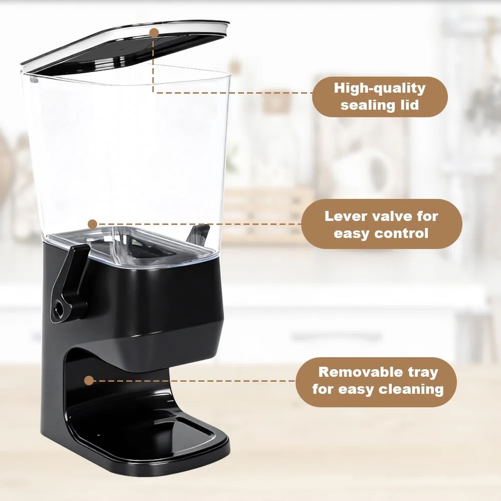 Distributore di Cereali 3,2 L, Dispenser di Cereale Girevole Distributore Singolo per Alimenti Secchi Cereal Dispenser Plastica Distributore Cereale per Cornflake Noci Dolci Fagioli Pasta nero