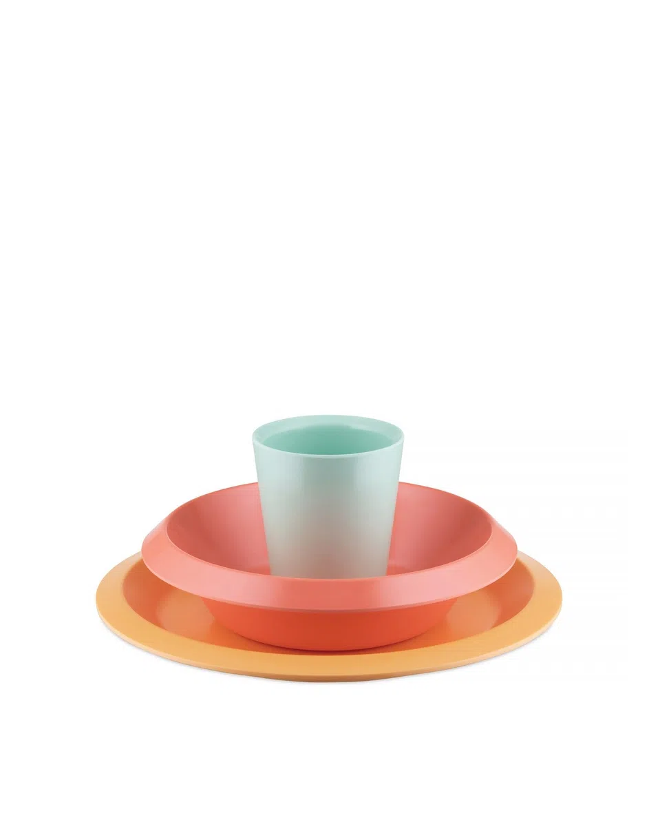 Alessi Giro Kids Collection UNS05S1 - Set da Tavola per Bambino Leggero e Colorato, Melammina, Giallo - Arancione e Verde