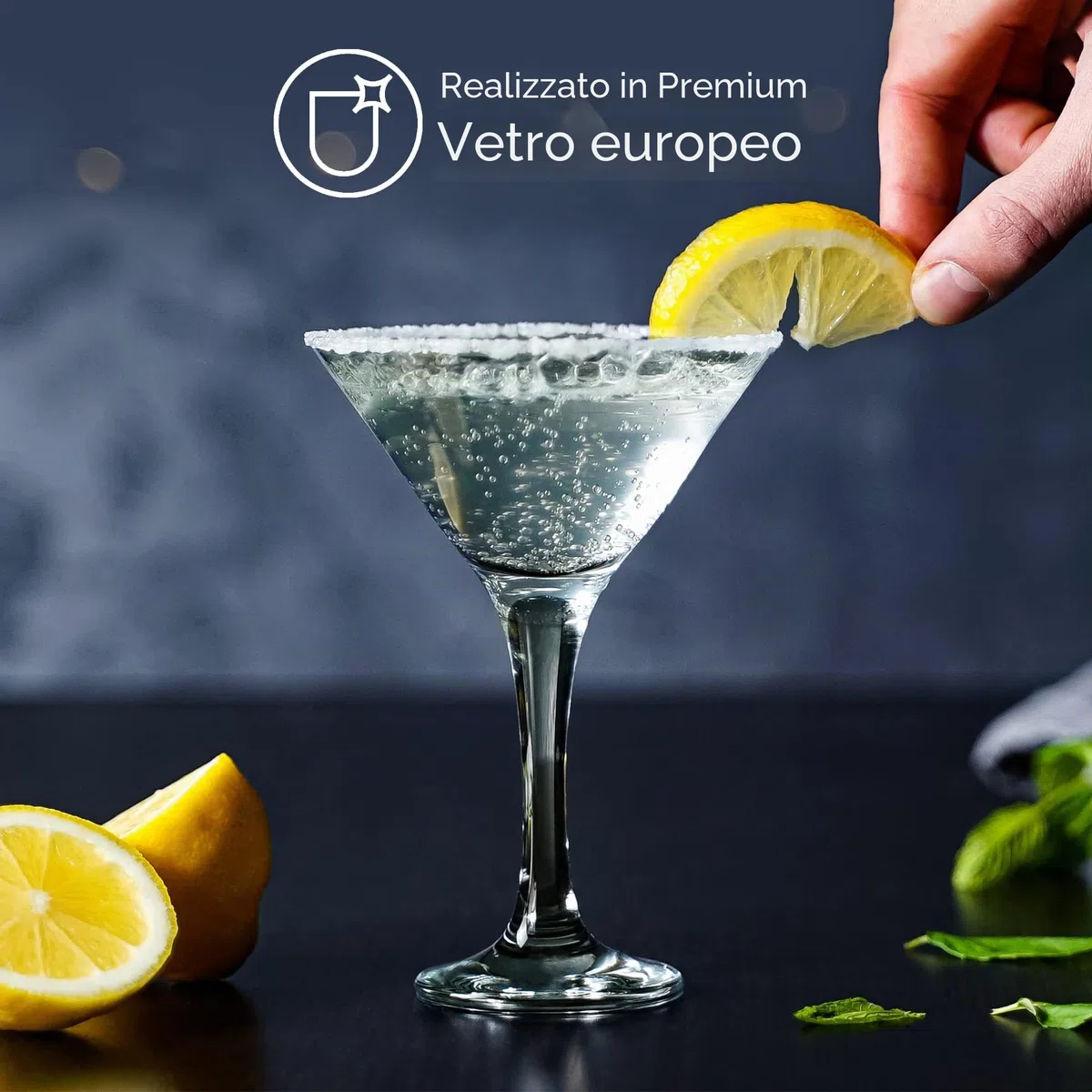 CRYSTALIA Set 4 Premium Bicchieri da Martini Cocktail 175 ml 100% SENZA PIOMBO. Set Coppa Vetro Martini Cocktail