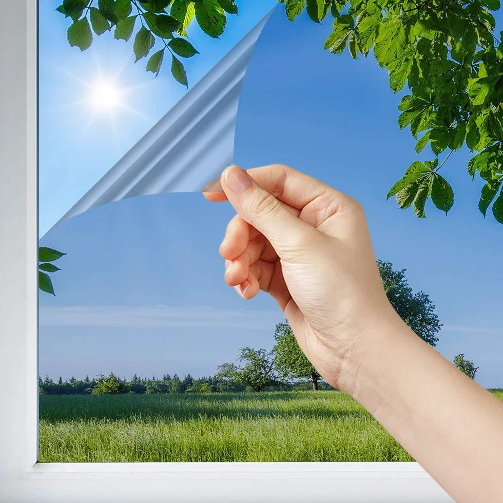Dimexact Pellicola Anti Calore Solare per Vetri, Installazione Esterna Vetro Superiore a 1,2 Metri Quadri, Argento Chiaro, Larghezza Fino a 0,75 m, in Rotolo