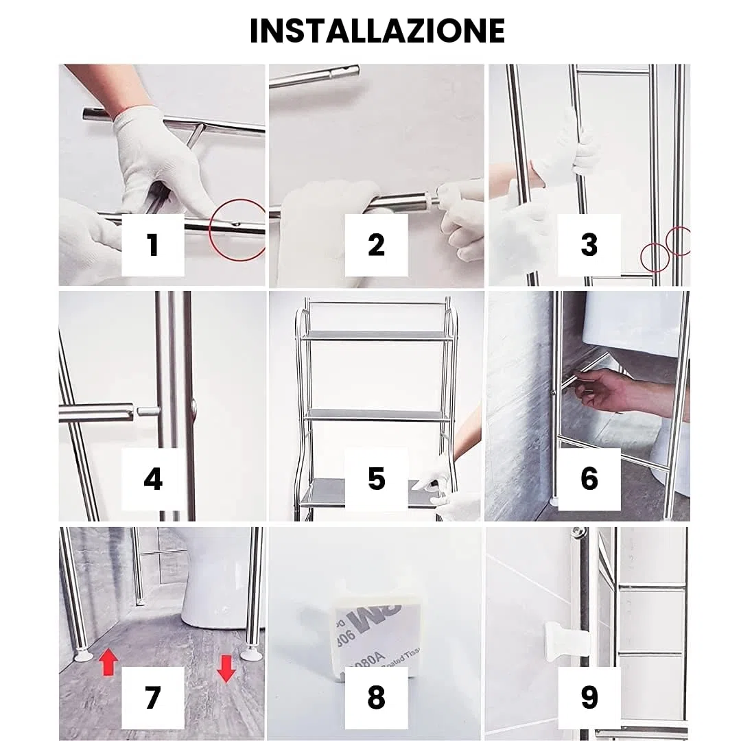 MAGIC SELECT Scaffale sopra lavatrice | Mensola da Bagno e Lavanderia Salvaspazio con 3 ripiani | Scaffale Organizer Impermeabile | Regolabili in altezza