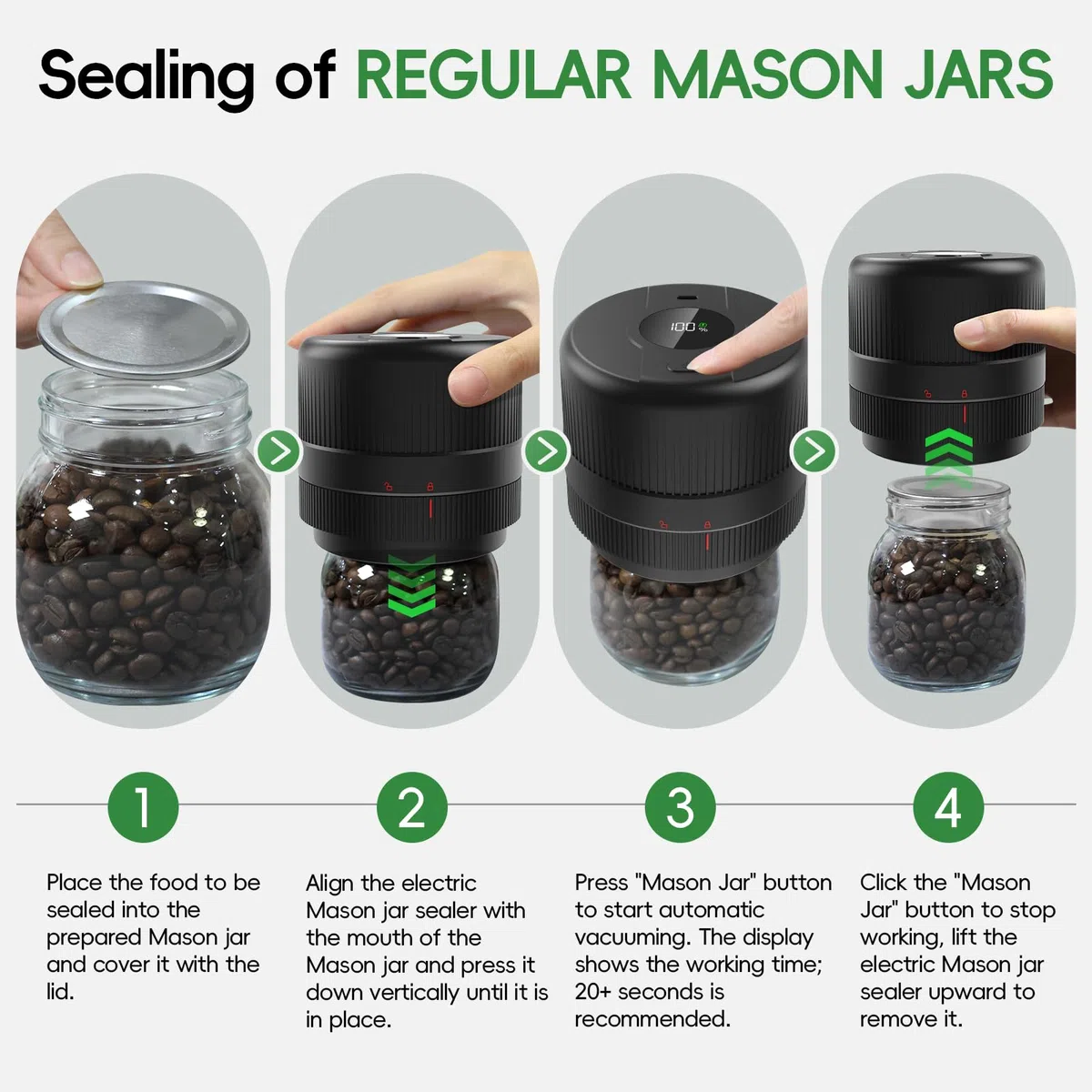 Elctrtici Mason Jar Vacuum Sealer, Macchina Sottovuoto per Barattoli Vetro, Kit Sigillatore Sottovuoto Elettrico per Barattoli da Muratore, Conservazione e Fermentazione degli Alimenti