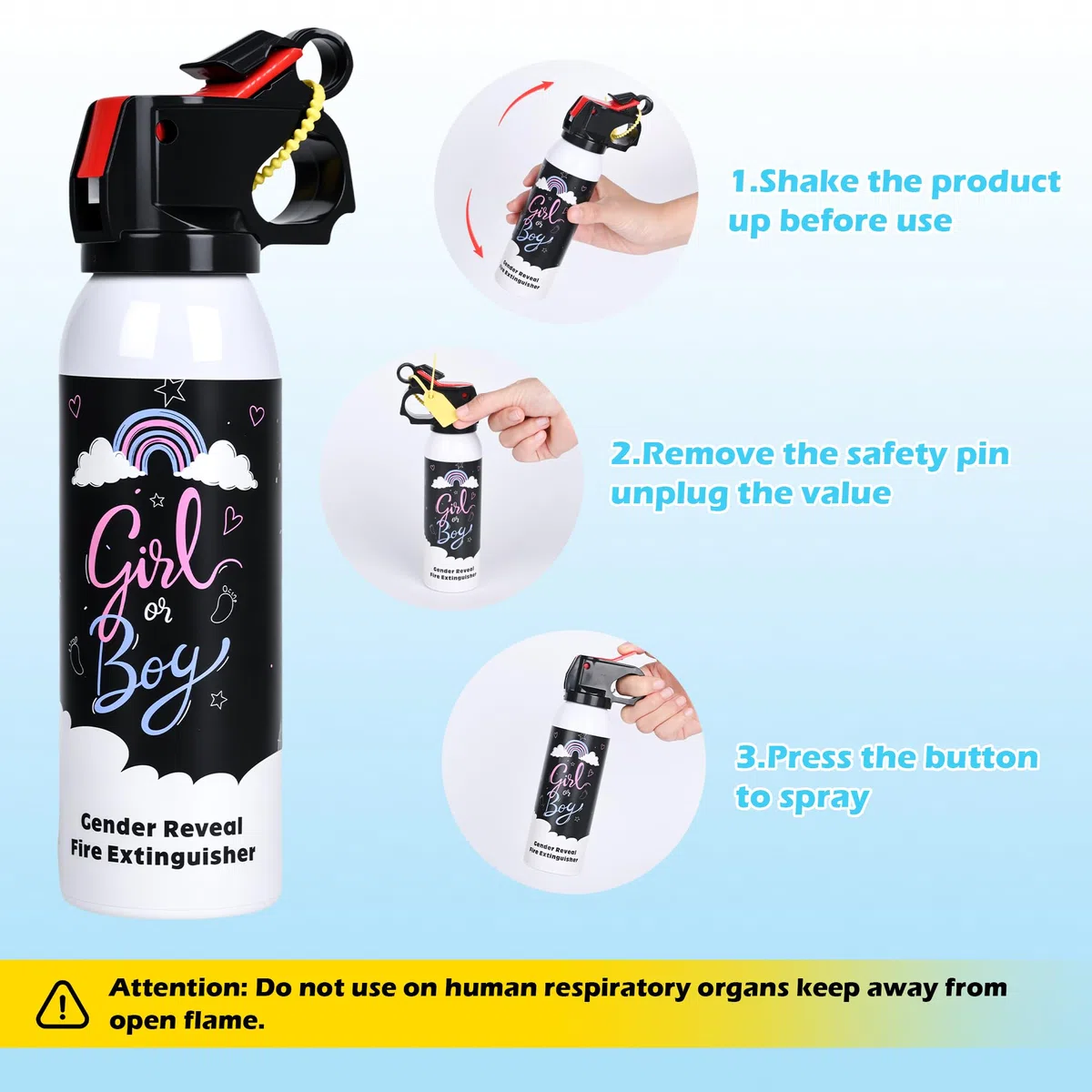 Baby Gender Reveal Fire Extinguisher; Spray Colorato con Polvere Fumogena; Idea per una Festa di Rivelazione del Genere del Bambino Sicura al 100% ed Ecologica (blue)