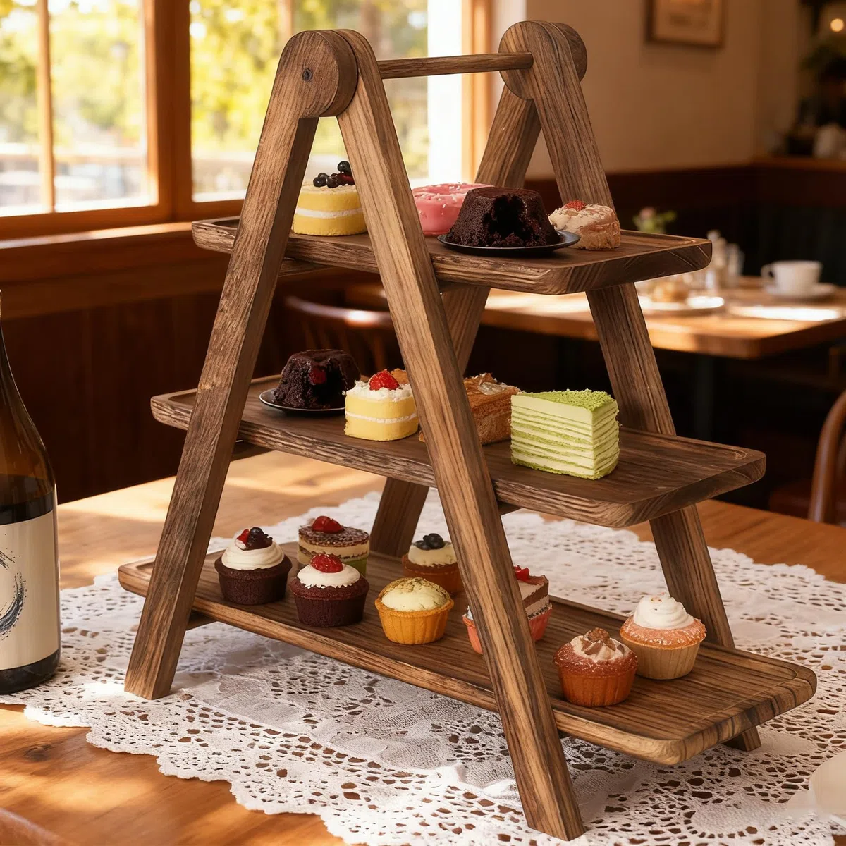 PORFOYO Supporto per cupcake, in legno, a 3 piani, per dessert, 3 piani, con maniglia, supporto in legno con piatti da portata per dessert, accessori per buffet, decorazione per feste