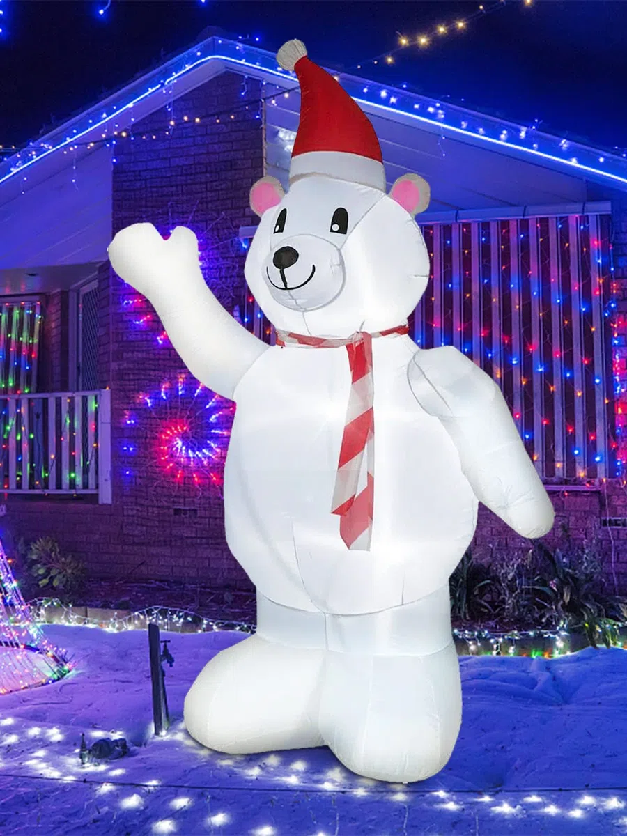 EBANKU 8 FT Orso Polare Gonfiabile di Natale, Decorazione Natalizia con Pupazzo di Neve Gonfiabile Incorporati Gonfiabili Decorazioni per Feste all'aperto per Interni ed Estern (8FT)
