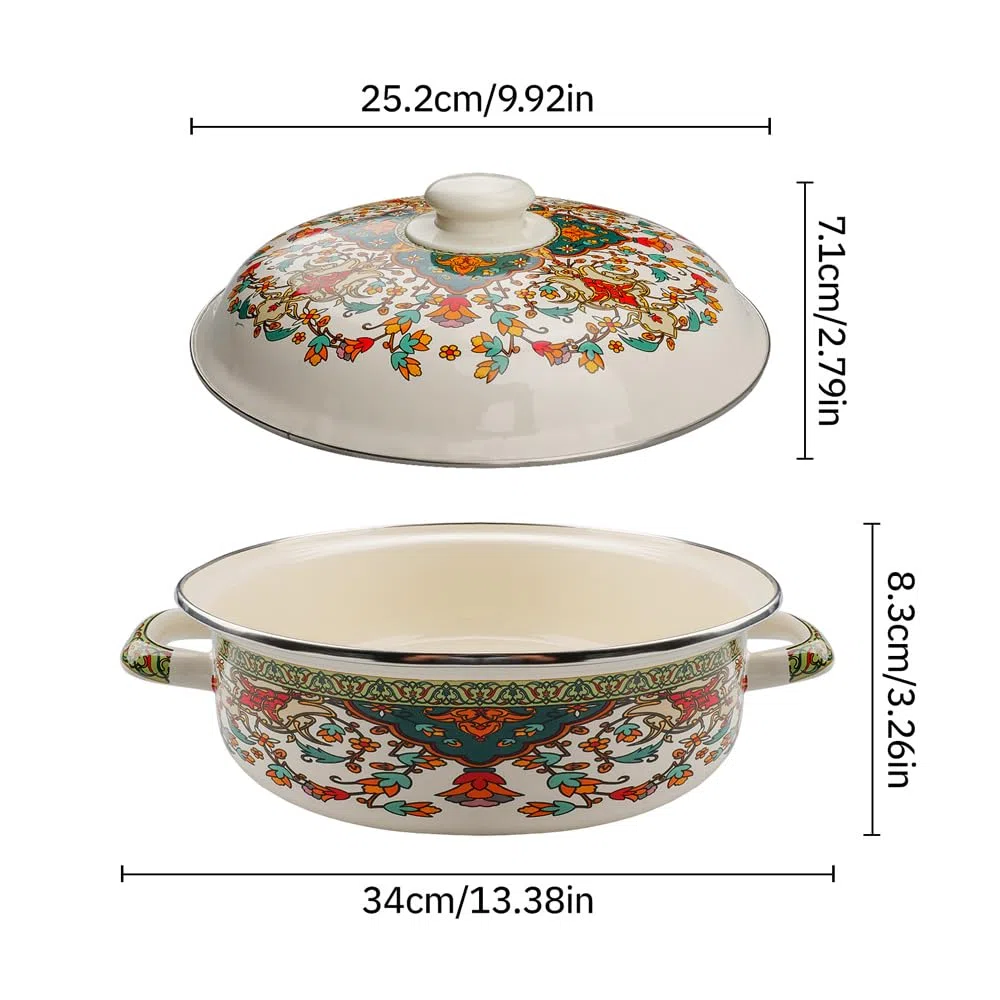 Casseruola in smaltata, 25 cm con coperchio, pentola in per cucina