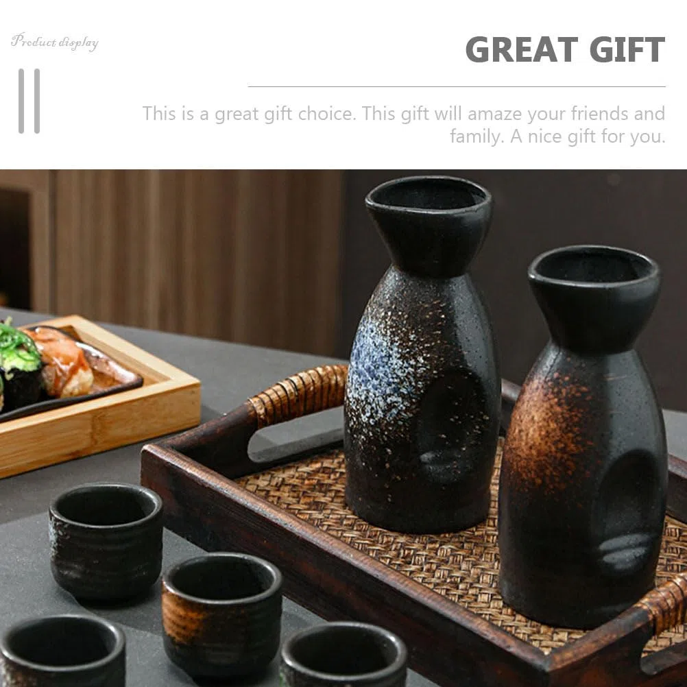 Ciieeo Set Di Sake Giapponese in Ceramica Con Bottiglia Di Sake E 4 Tazzine Kit Tradizionale Da 4.92 Pollici Per Casa Regali E Occasioni Speciali