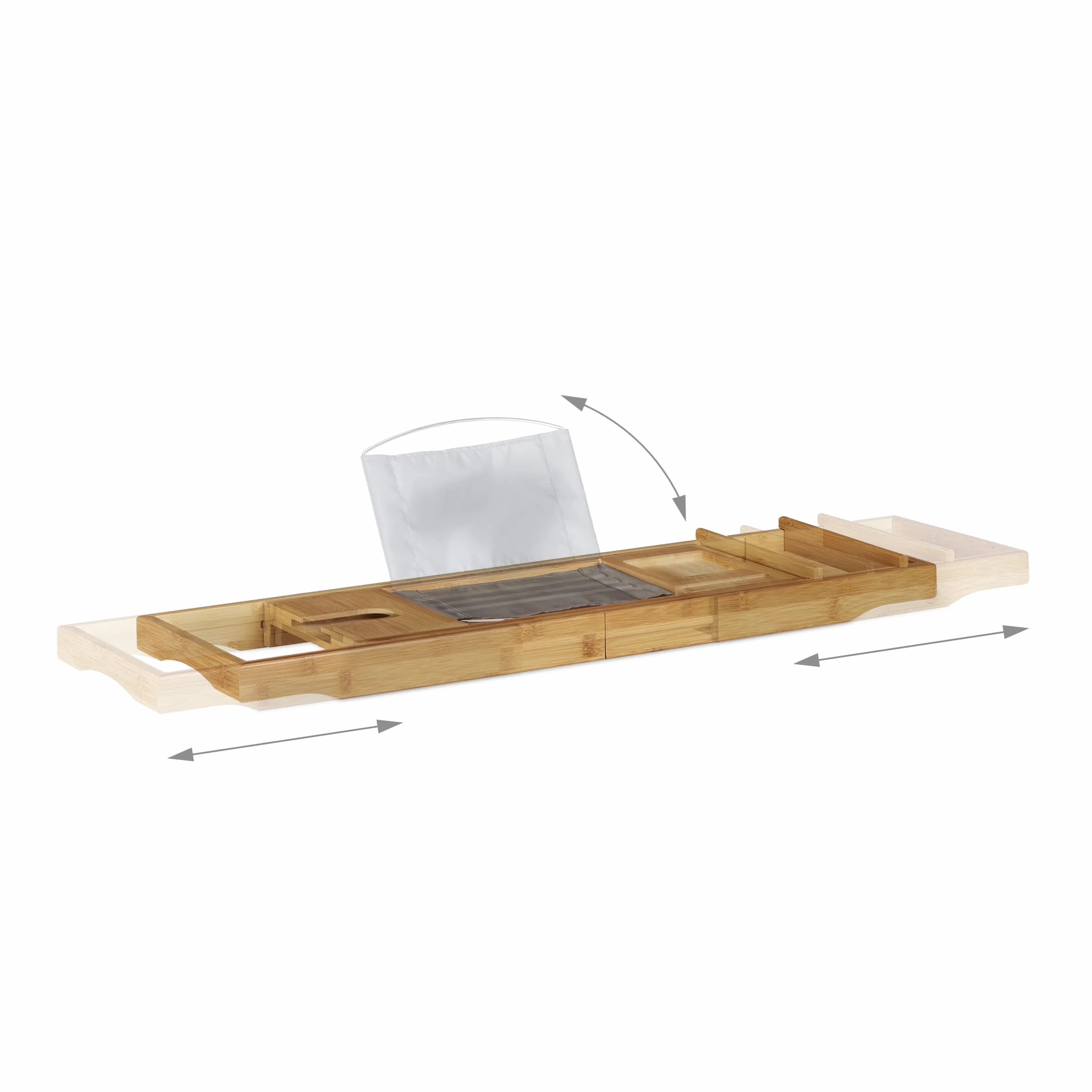 Relaxdays 10022179 Vassoio per Vasca da Bagno con Leggio e Porta-Bicchiere, Allungabile, HxLxP: 19x107,5x23 cm, Marrone Chiaro