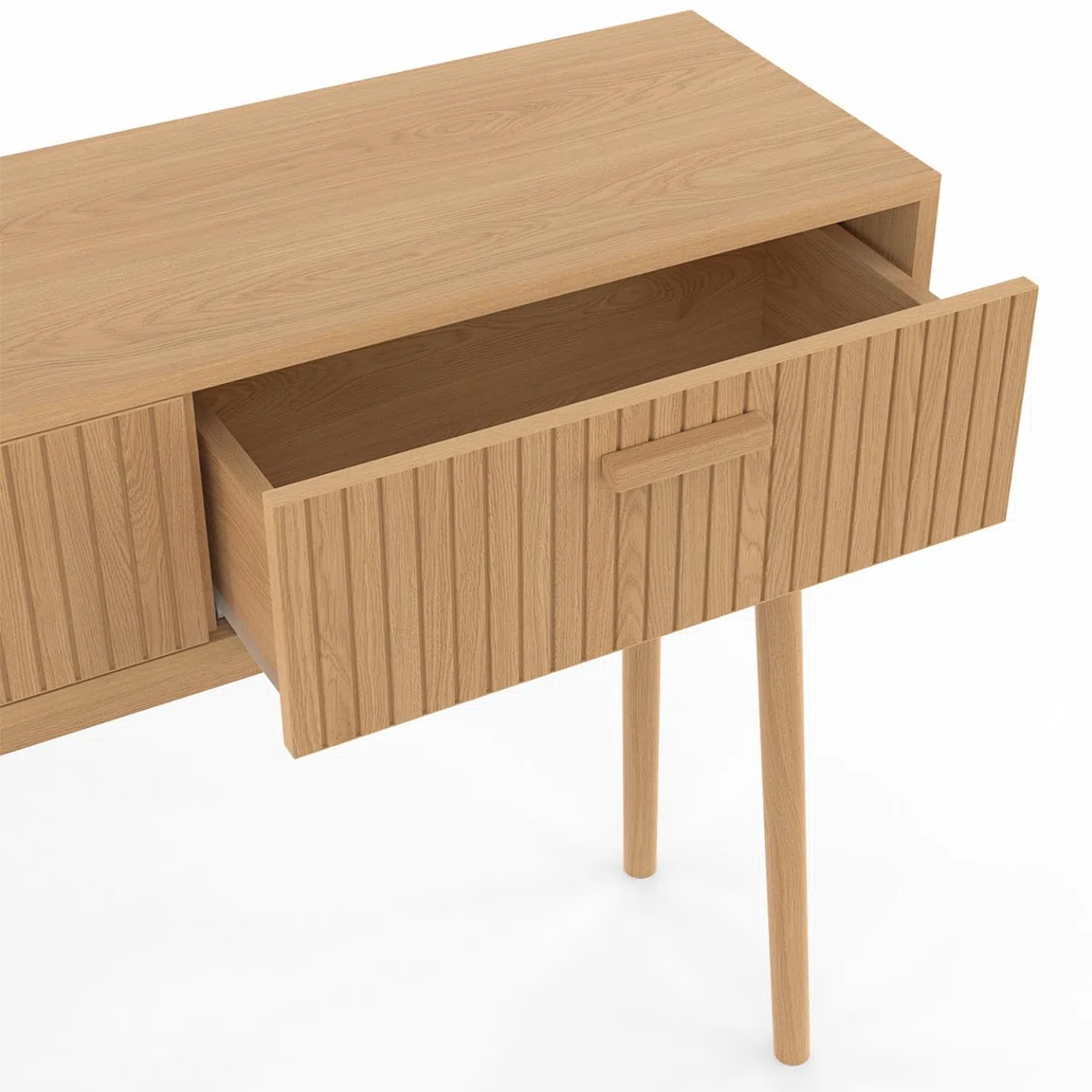 IDMarket - Consolle a 2 cassetti JULIETTE con doghe in legno color rovere