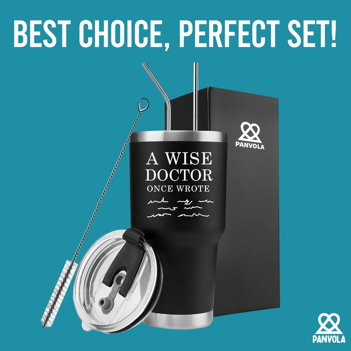Panvola 'A Wise Doctor Once Wrote ' Bicchiere da dottore Studente di medicina MD Practitioner DR Tazza da viaggio Compleanno in acciaio inossidabile con coperchio rimovibile e cannuccia (30 once)